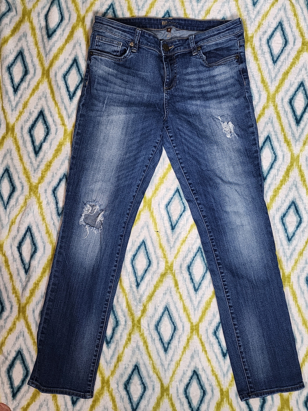 KUT from the Kloth Distressed Straight Leg Jeans Medium Wash Blue Women's Size 8